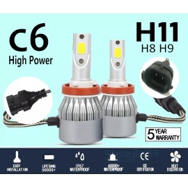 C6 LED Headlight Kit H11 H8 H9 6500K White Fog Light Bulbs Bright High or Low Beam