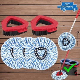 Mothers Day Gift for Mom O Cedar Spin Mop Replacement Heads Heavy Duty Microfiber Refill Set with Scrub Brush for Hardwood Tile Floors Rinse Clean 2 Tank System - quantity: 3pcRinsemop+1brush