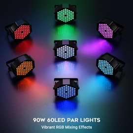 90W 60LED Par Lights 2Pack - RGB Stage Lights Sound Activated Strobe by Remote & DMX Control LED Par Uplights for Events Party Wedding Church Music Dance Show