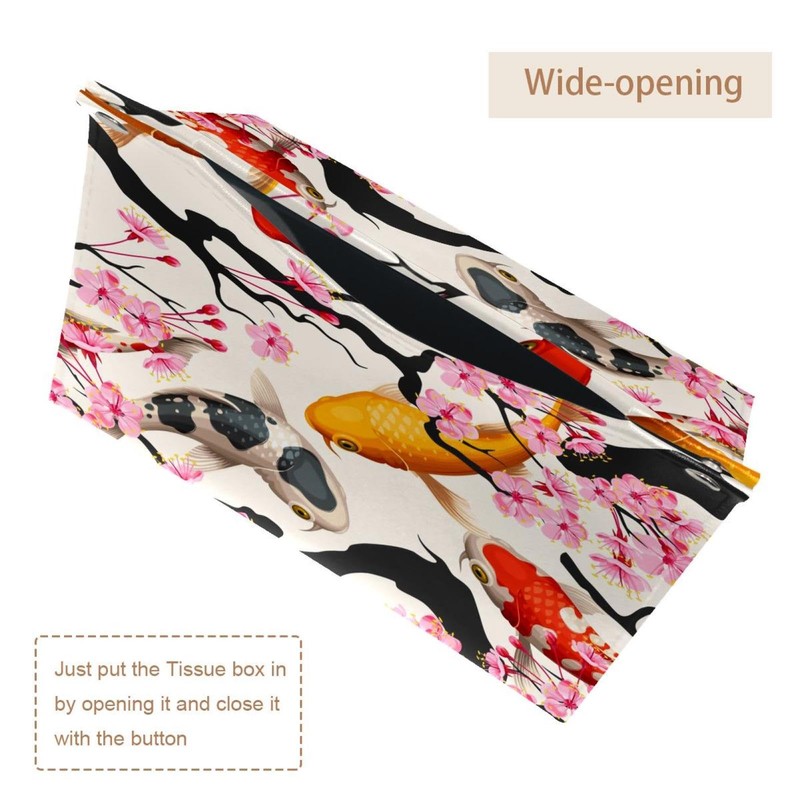 2 Pack Tissue Box Cover Holder, Koi Fish and Cherry