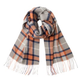 CALVIN & OLIVIA Ultra-Soft Winter Cashmere Feel Scarf Warm Long Unisex Winter Scarves Perfect Holiday Gift for Women Men, Amazing Grey Orange Plaid, Large