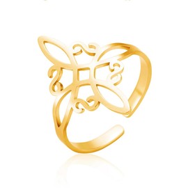 Celtic Knots Ring Stainless Steel Engagement Knuckle Ring Geometric Cross Flower Knot Finger Joint Rings Adjustable Amulet Jewelry for Women Men Girls (Gold)