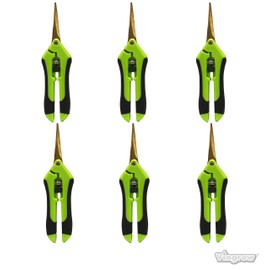 Viagrow V388S-6 Non Soft Grip Micro-Tip Pruning Snip with Strait Titanium Anti Resin Stick Coated Blade (6 Pack) Shears, 6-Pack, Green