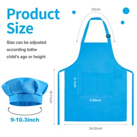 Morcheiong Kids Chef Hat and Apron Set, Adjustable Light Blue Children's Painting Apron and Chef Hat with 2 Large Pocket for Kids Cooking Painting Baking Activity