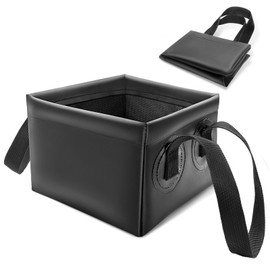 Grill Brush Water Bucket, Collapsible Grill Brush Dunk Tank, Durable Grill Brush Heads Water Bucket for Stainless-Steel Grates, Steam Grill Brush (Black Handle)