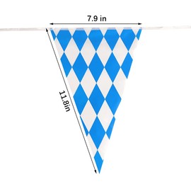 118 Ft Oktoberfest Bavarian Check Pattern Pennant Plastic Racing Flag Banner, Decoration for German Decorations Party Sport Event Birthdays Hot Wheels Event Supplies Festivals (Blue&White)