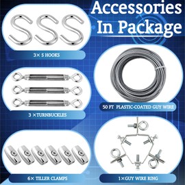 Threlaco Adjustable 3 Way Down Guy Wire Kit Guy Ring for up to 2-1/4 Antenna Mast