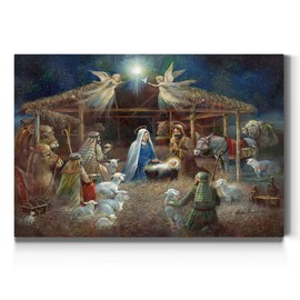 Renditions Gallery Nativity Scene Wall Art, Beautiful Religious Christmas Decorations, Jesus Christ in a Manger, Premium Gallery Wrapped Canvas Decor, Ready to Hang, 24 in H x 36 in W, Made in America