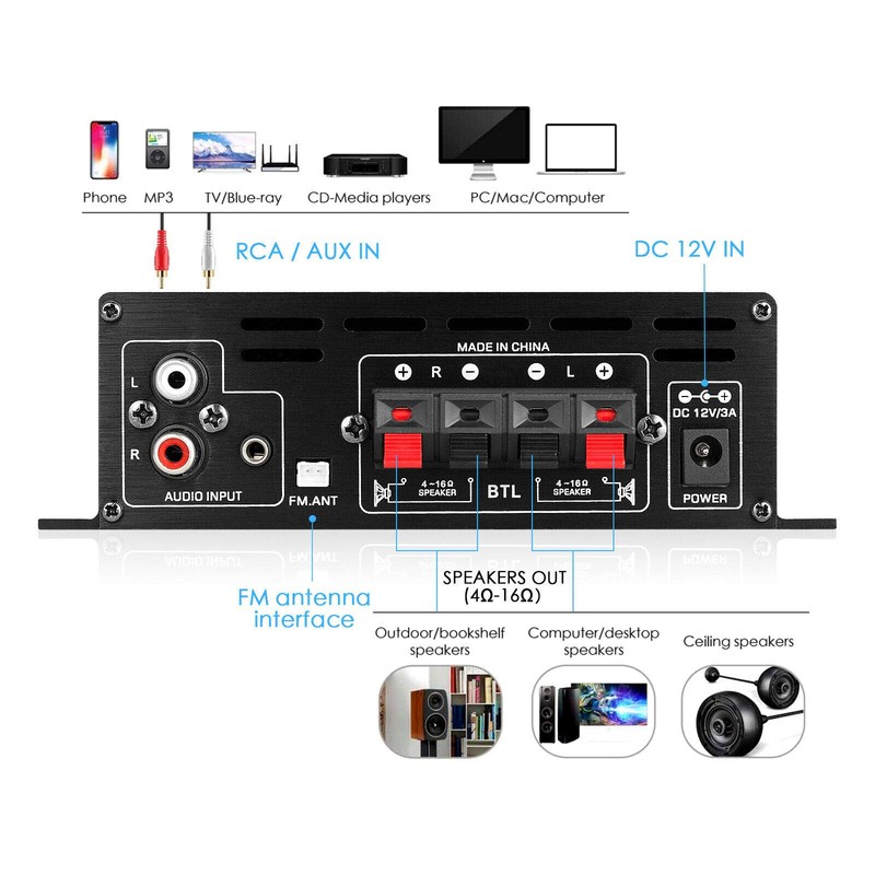 Mini Bluetooth 5.0 Digital Amplifier - Stereo Home and Car