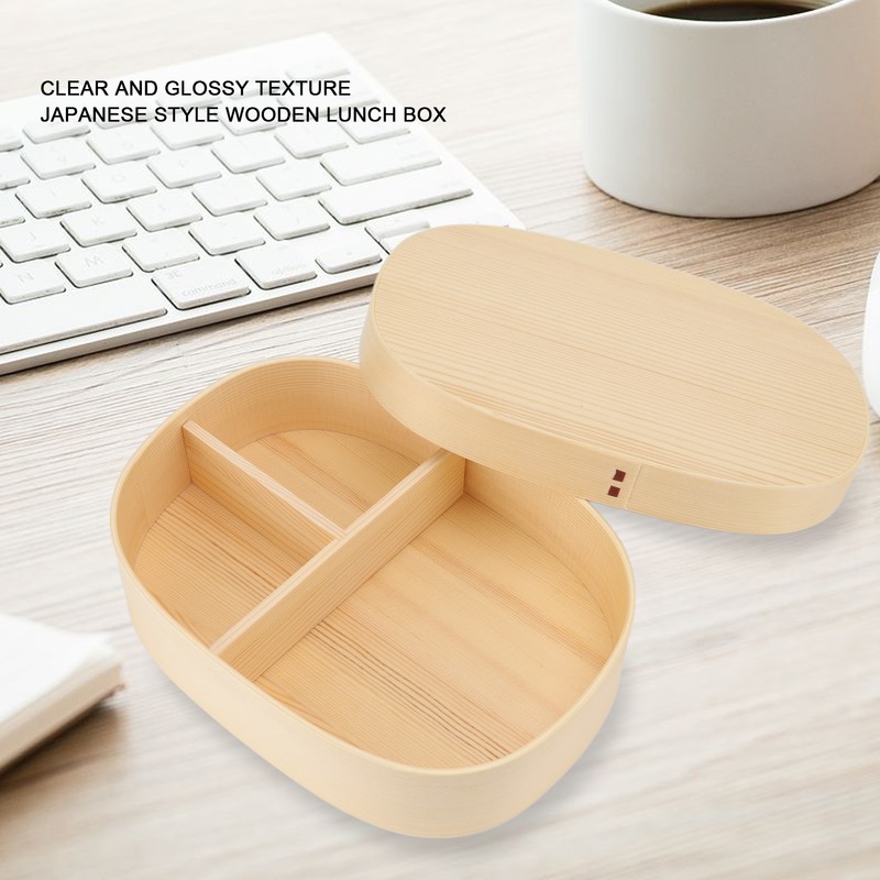 Bento Box Portable Japanese Style Wooden Large Single Layer Removable