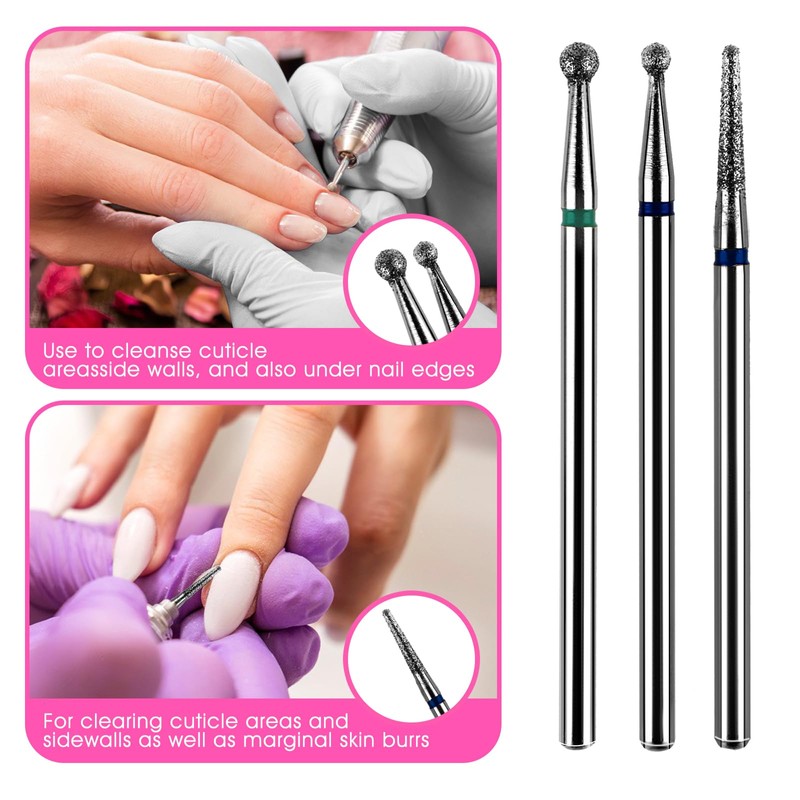 3 Pcs Diamond Ball Bit for Nails Professional Nail Drill