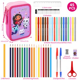 Cerdá Gabby's Dollhouse 3 Tier Large Pencil Case Multi Compartment School Supplies Stationery Colouring Pens Pencils Sets