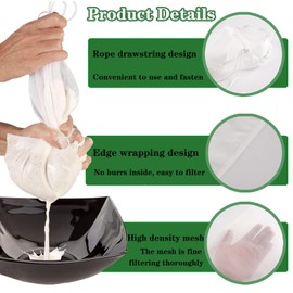 5Pcs Nut Milk Bag, Food Grade Nylon Nut Bag Strainer, Fine Mesh Milk Bag for AlmondSoy Milk, Reusable Mesh Strainer for Yogurt Tea Juice Wine Soup & Cold Brew Coffee Filter