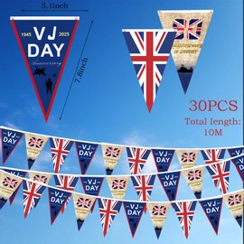 POPOYU VJ Day 10 Metre Buntings,Vj Day 80 Bunting,VJ Day 80th Anniversary Bunting Decorations,Victory in Japan Flag,Union Jack Bunting Outdoor for 80 Years Victory over Japan WW2 1945-2025 Decorations