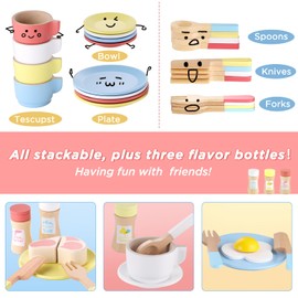 GAGAKU Wooden Tableware Set - 27 Pieces Play Kitchen Accessories Children's Kitchen Accessories Wood for Children Tea Set Children's Toy for Girls and Boys