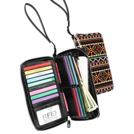 ANFUMAN Rfid Blocking Wristlet Large Wallet for Women Credit Card Holder Bifold Designer Zipper Phone Long Wallet Purse Exotic