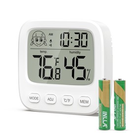 Ankilo Indoor Hygrometer Thermometer, Digital Temperature and Humidity Meter, Mini Alarm Clock with Temperature and Humidity Display for Living Room, Greenhouse, Indoor, White