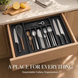 Expandable Silverware Drawer Organizer Tray, BPA-Free PP