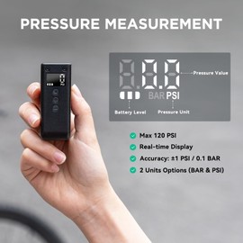 CYCPLUS Tiny Bicycle Pump with Gauge, Max 120 PSI Electric Bicycle Pump, Auto Stop, with Presta and Schrader Valve for E-Bike, Mountain, City and Road Bike AS2 PRO(2025 Updated Version)