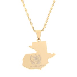 Stainless Steel Guatemala Map Flag Pendant Necklace for Women Men Jewelry Map of Guatemala (Gold Color)