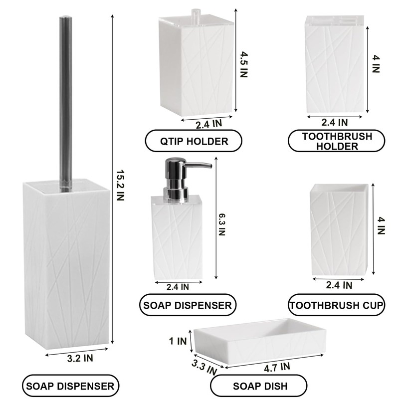 Bathroom Accessory-6Pcs White Bathroom Accessories Set Includes Soap Dispenser, Toothbrush