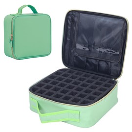 YAHOURWAT Nail Polish Organizer Case - PU Leather Portable Cosmetic Bag Hold 42 Bottles (15 ml/0.51 floz) with Removable Partition (Green)
