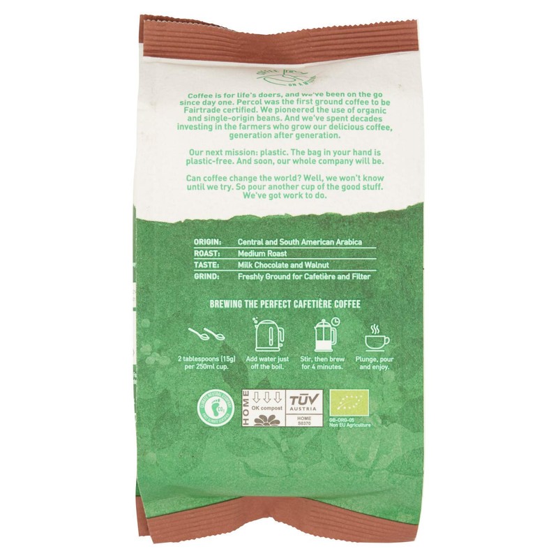 Percol Organic Fairtrade Rich Americano Ground Coffee 200g (Pack of