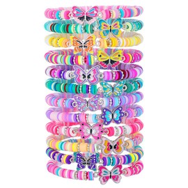 Behrooci Friendship Bracelets Boho Stackable Bracelets for Women Surfer Heishi Clay Bead Bracelets Stretch Preppy Bracelets Colorful Boho Bracelets for Women (12pcs Butterfly)