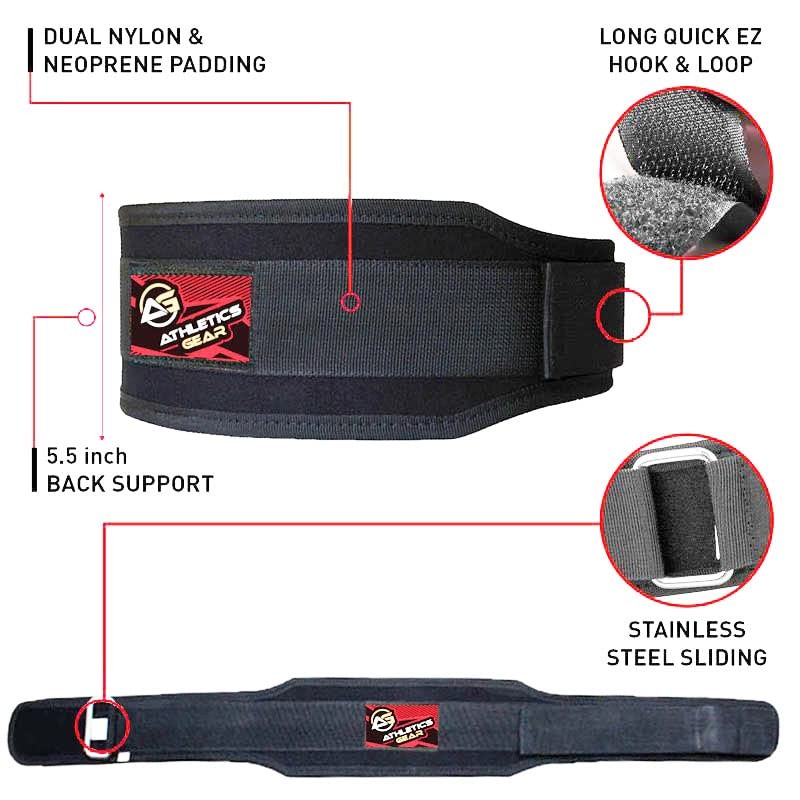 Weight Lifting Belt by AG, 5.5” Self-Locking Double Padded Neoprene