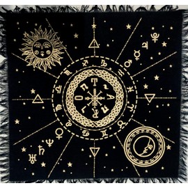 Altar Cloth 12 Constellation Universe Premium Witchcraft Alter Tablecloth Tarot Spread pegan Top Cloth Wicca Square Wiccan Spiritual 24 by 24 Sacred Table Tapestry Cloth (12 Constellation Gold)