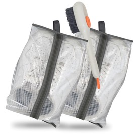 2 x Waterproof Shoe Bags + 1 Brush for Shoes, Travel Bags, Mesh, Transparent, Dirt-Resistant, 40 x 20 cm, with Carry Handle, Organiser, Bag, Sports Shoes, Football, White, Travel Bag, White, travel