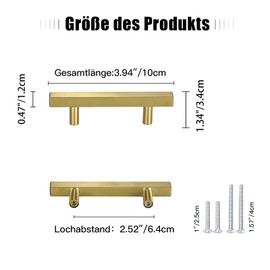 Meisax Pack of 10 Cabinet Handles Gold 64 mm Hole Spacing Furniture Handles Gold Handles for Kitchen Cabinets Stainless Steel Kitchen Cabinet Furniture Handles with Screws