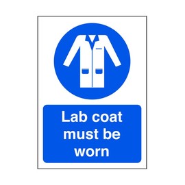 Lab coat must be worn - safety sign - 1.2mm Rigid plastic for indoor/outdoor usage (400mm x 300mm) Viewing Distance within 14m.