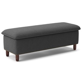 LUE BONA Storage Ottoman Bench, 49" Gray Upholstered Fabric Storage End of Bed Bench, Modern Window Bench with Thicker Seat/Nailhead Trim/Safety Hinge for Bedroom, Living Room, 300LB