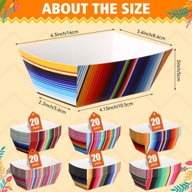 Pickmesh 120 Pcs Mexican Paper Food Trays Disposable Fiesta Snack Nacho Popcorn Trays Taco Boats Cinco De Mayo Party Food Container for Mexico Fiesta Theme Party