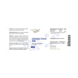 Vitaworld Calcium Citrate 500 Capsules, Pack of 120 Capsules