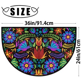 GISPOG Mexican Flowers Birds Half Round Door Mat,Indoor Entrance Rug, Semi Circular Area Rug, Kitchen Floor Mats Non Slip Absorbent Doormats,Laundry Room Rug 24"x 36"
