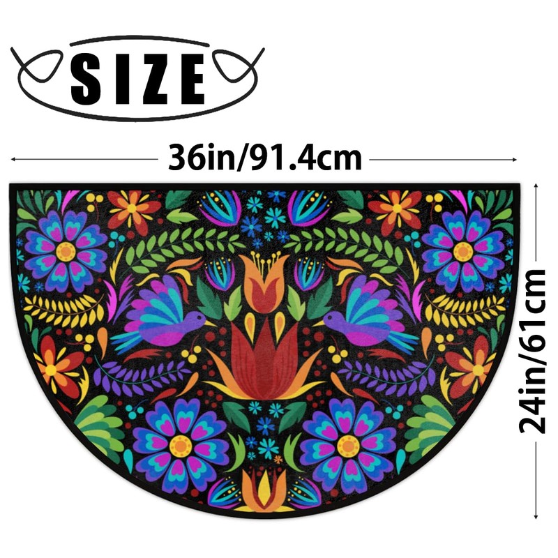 GISPOG Mexican Flowers Birds Half Round Door Mat,Indoor Entrance Rug,