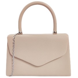Faux Leather Plain Tote Style Top Handle Bridal Prom Wedding Evening Clutch Party Purse Hand Bag (Nude)