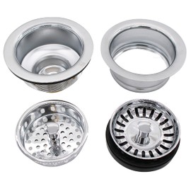 Westbrass CO2165S-26 Combo Pack 3-1/2" Post Style Large Kitchen Sink Waste Disposal Drain Flange with Basket Strainer, 1-Pack, Polished Chrome
