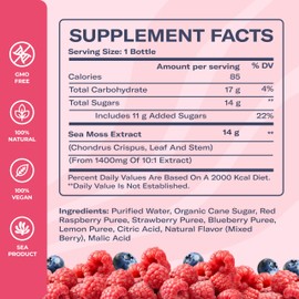 TrueSeaMoss Mixed Berry Sea Moss Lemonade – Antioxidant-Rich Natural Drink with Sea Moss – 4 x 12 fl oz Bottles – Vegan – Made in USA