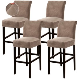Turquoize Bar Stool Covers 4 Pack Bar Stool Covers with Backs Barstool Covers Velvet Bar Stool Seat Covers Slipcover Pub Counter Stool High Back Chair Covers, Thick Soft Modern Style, Taupe, 4