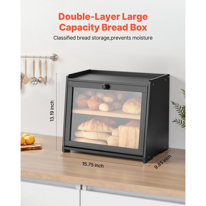 VEVOR Double Layer Bread Box for Kitchen Counter, Large Capacity