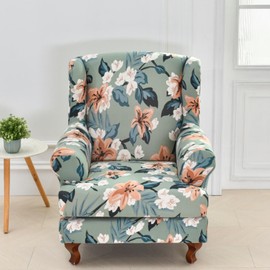 CRFATOP 2 Piece Stretch Wingback Chair Cover Printed Wing Chair Slipcovers Spandex Fabric Wingback Armchair Covers with Elastic Bottom for Living Room Bedroom Wingback Chair,C08