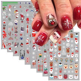 8 Sheets Christmas Nail Stickers 3D Cute Santa Claus Elk Nail Decals Self-Adhesive Xmas Tree Bell Snowman Snowflake Design Winter Nail Art Stickers for Women Christmas Nails DIY Holiday Nail Supplies
