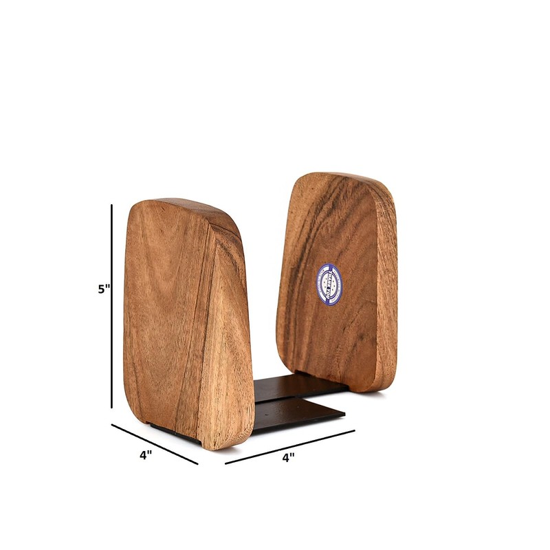 Kimona Decorative- Book End Handmade Wooden Bookends with Metal Base,
