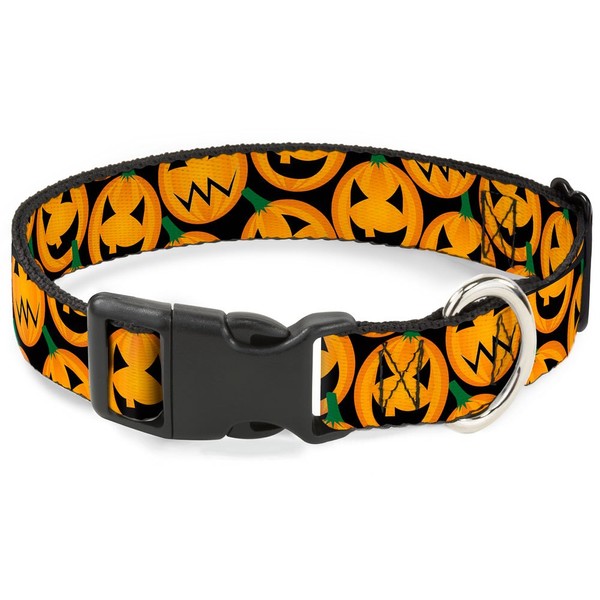 Buckle-Down Plastic Clip Collar - Jack-o'-Lantern Collage Black - 1"
