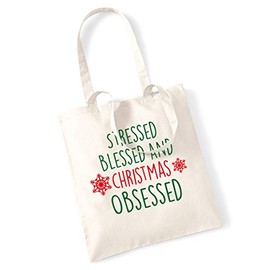 Flox Creative Stressed blessed and christmas obsessed tote bag
