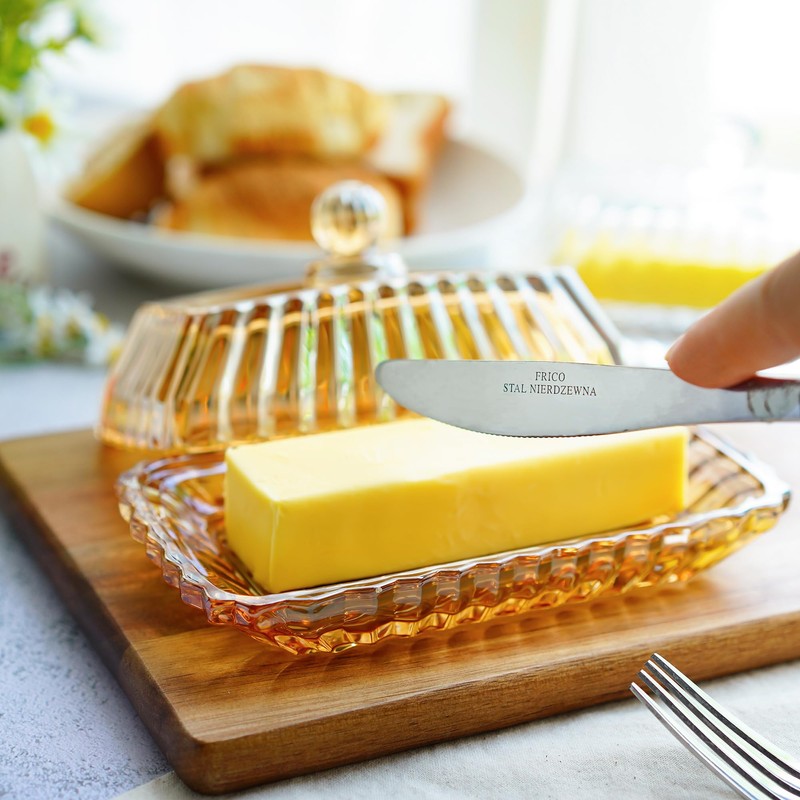 Champagne Covered Butter Dish for Countertop 6.5inch Glass Butter Dish