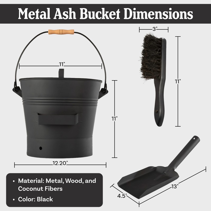Pure Garden Ash Bucket - Metal Bucket with Lid (2.11-Gallon),